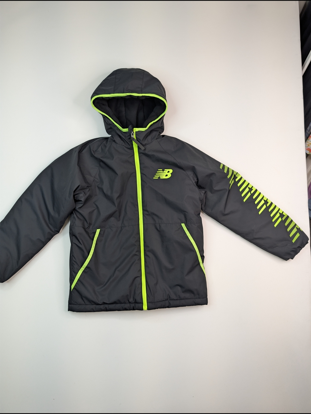 New Balance Black Puffer Jacket with Neon Lime Trim